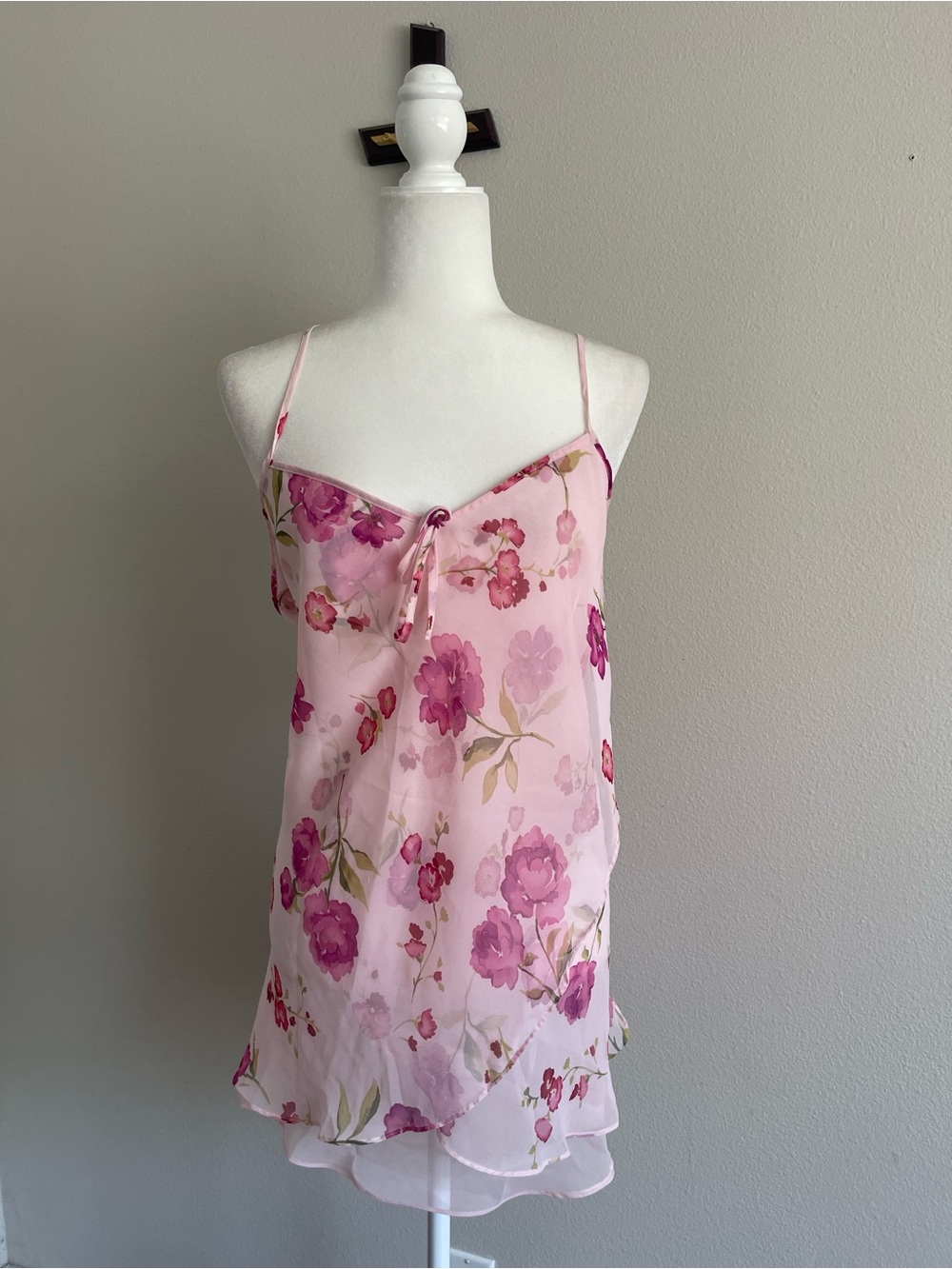 Gilligan & O'Malley Pink Floral Sheer Chiffon Chemise